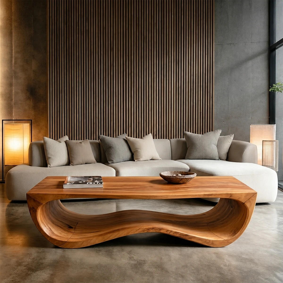 Curved Coffee Table in Natural Wood – Sculptural Center Table for Modern Living Spaces