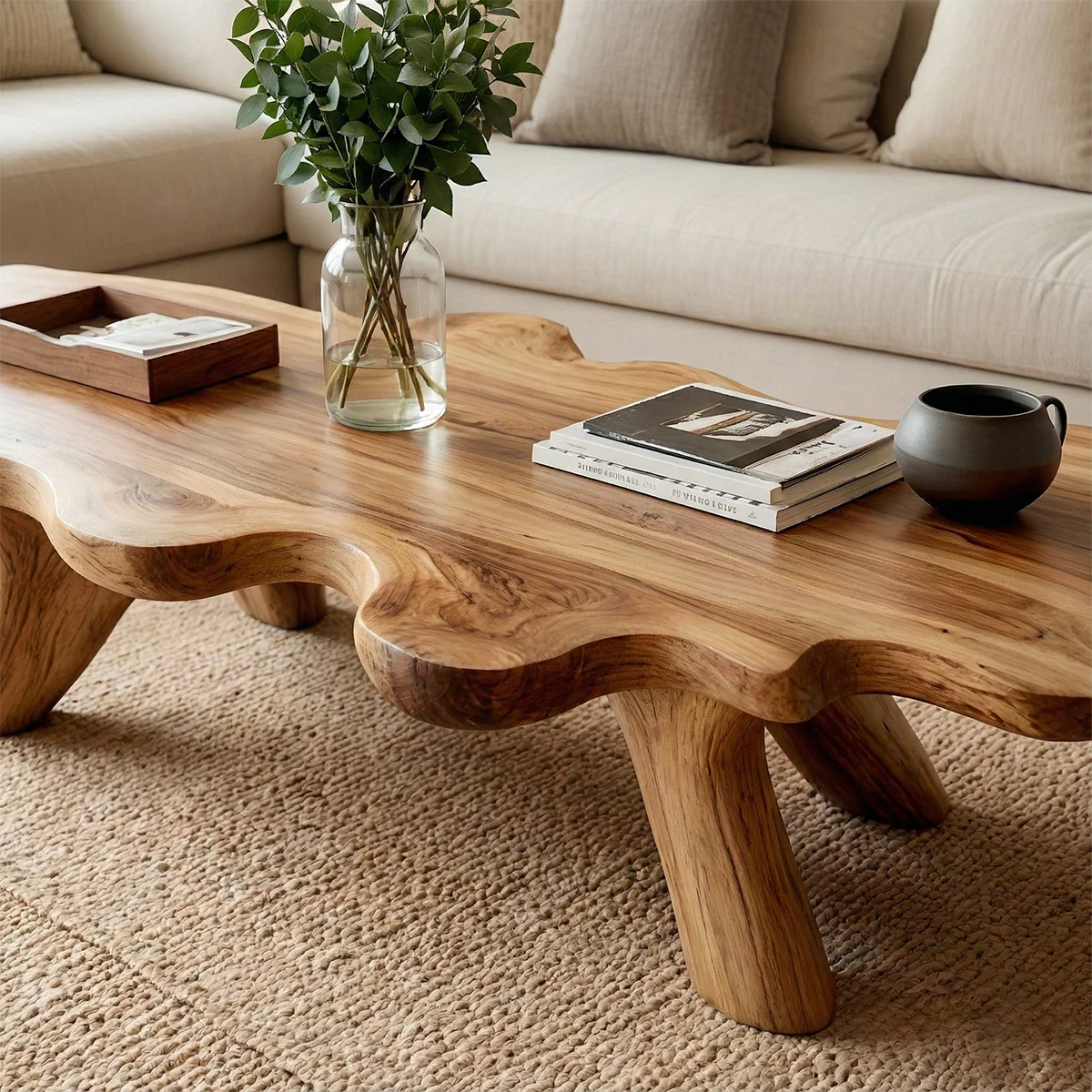 Modern Sculptural Coffee Table Natural Solid Wood Freeform Design - ArborisWood - 3