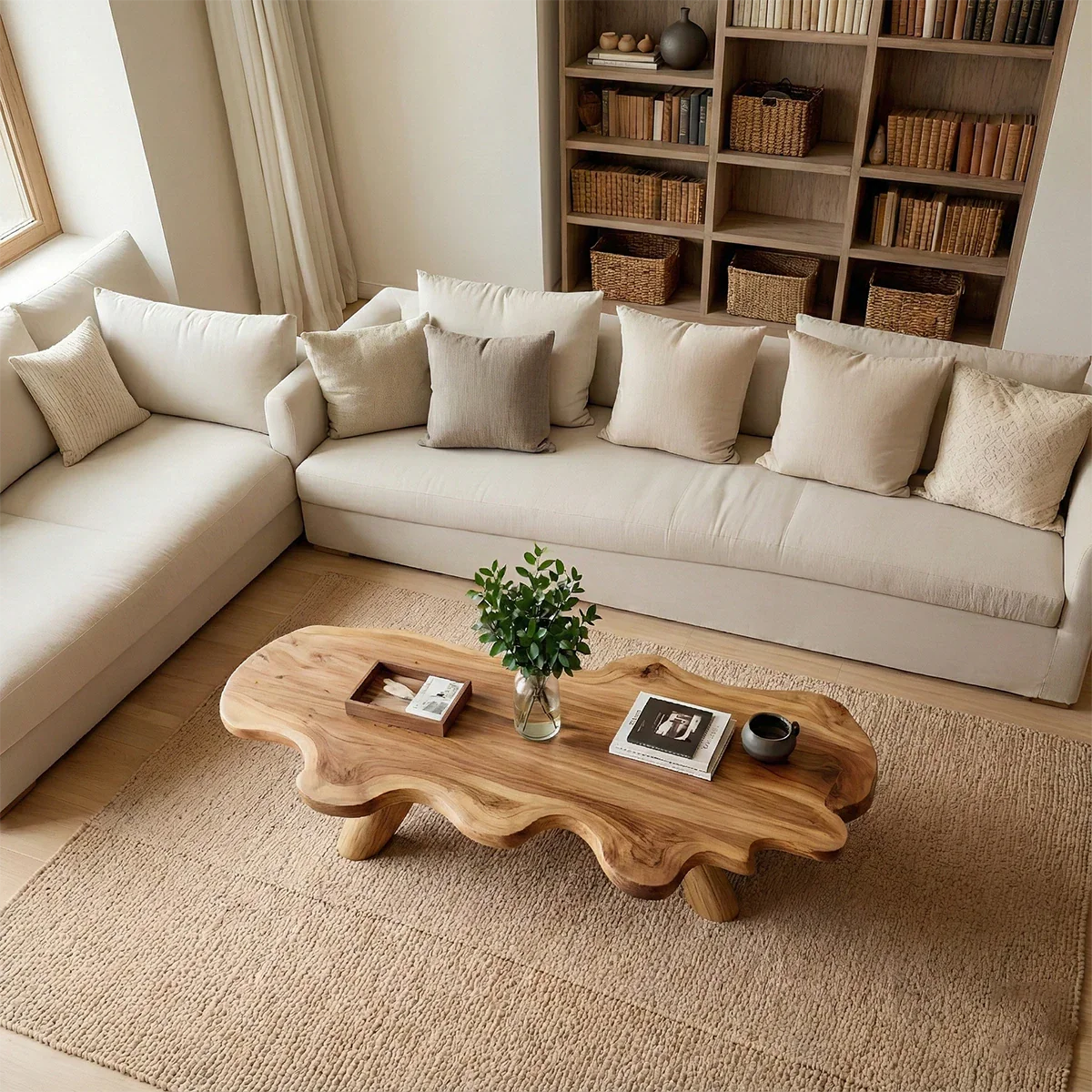 Modern Sculptural Coffee Table Natural Solid Wood Freeform Design - ArborisWood - 4