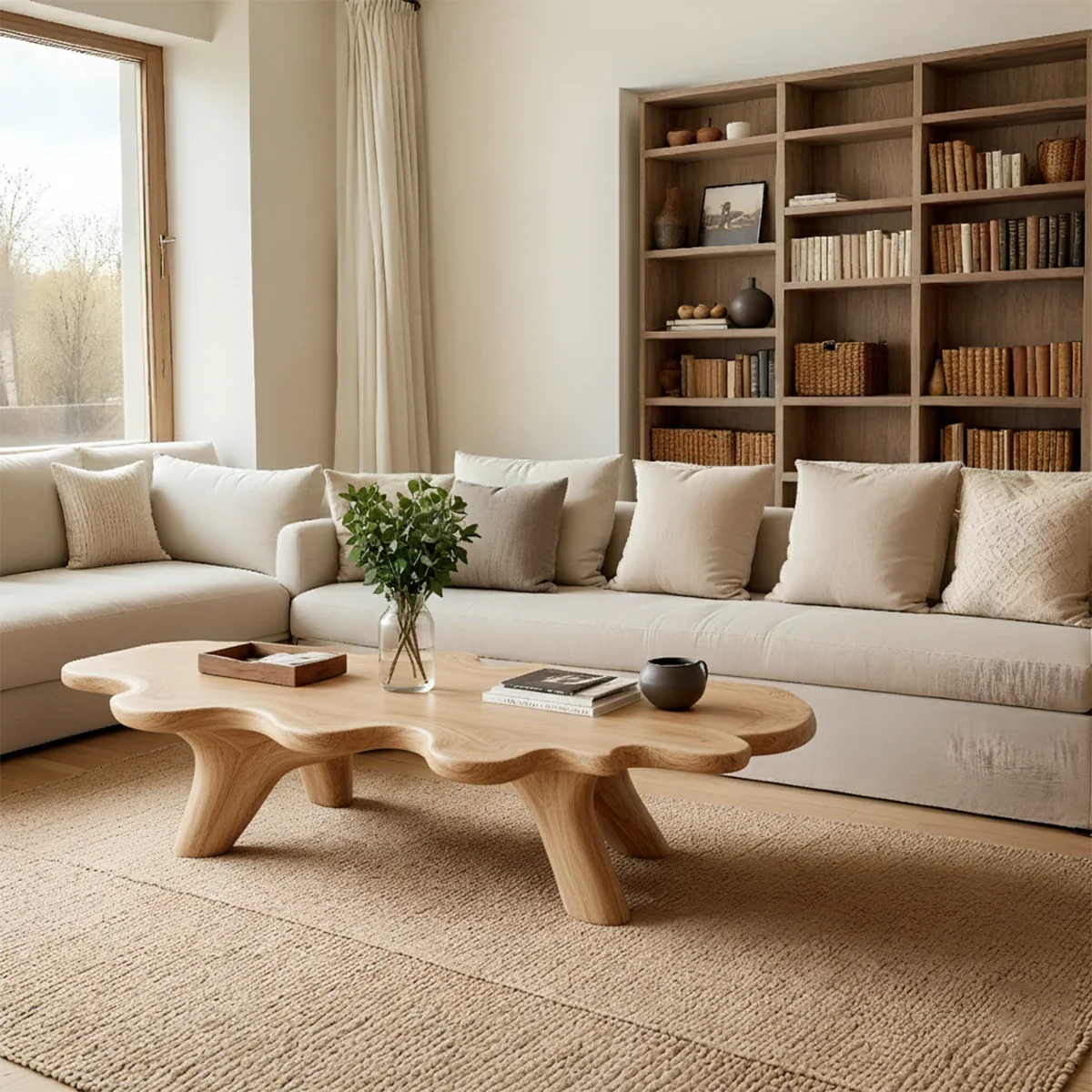 Modern Sculptural Coffee Table Natural Solid Wood Freeform Design - ArborisWood - 6