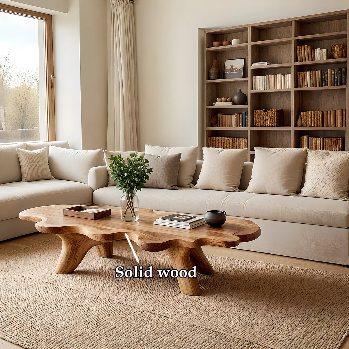 Modern Sculptural Coffee Table Natural Solid Wood Freeform Design - ArborisWood - 8