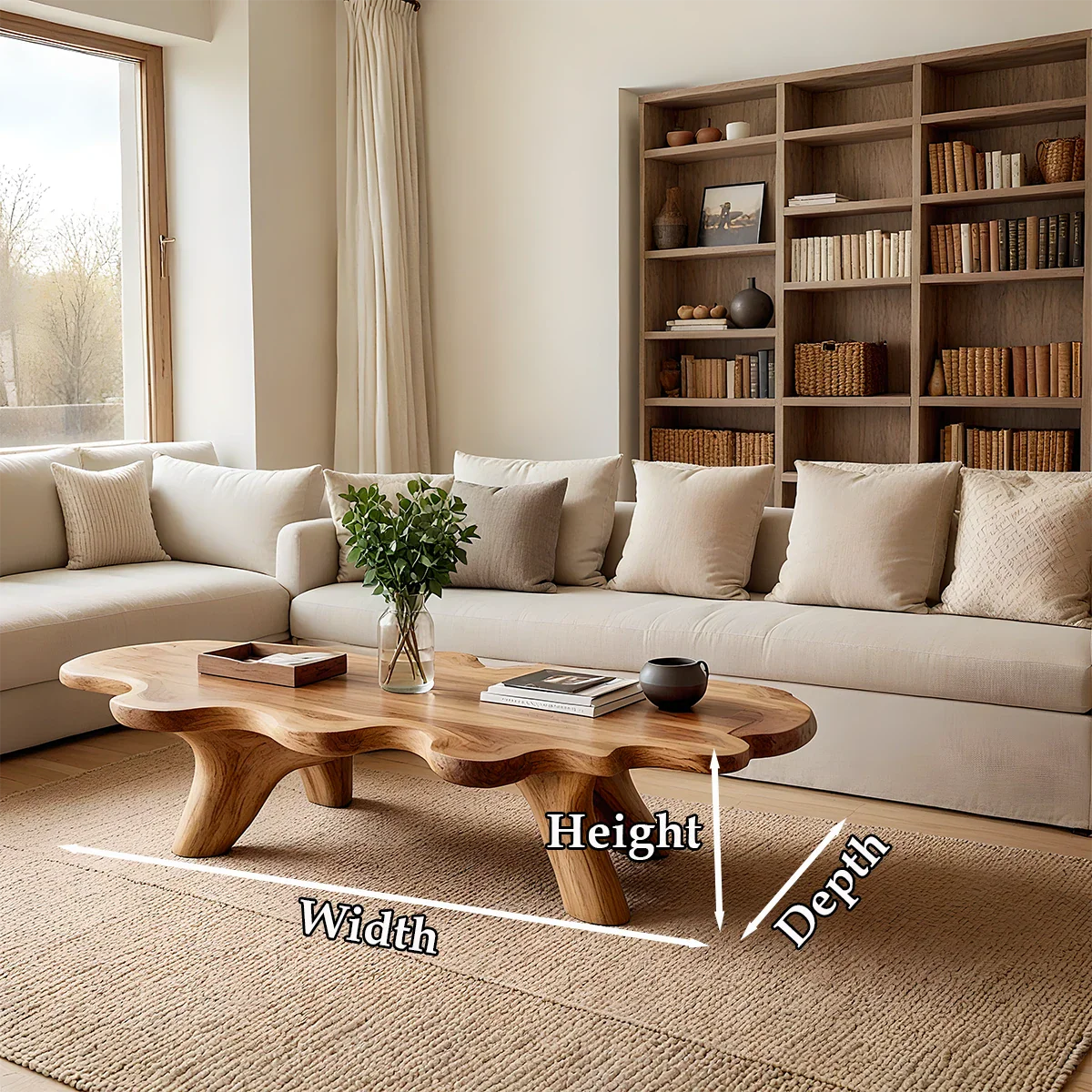 Modern Sculptural Coffee Table Natural Solid Wood Freeform Design - ArborisWood - 9