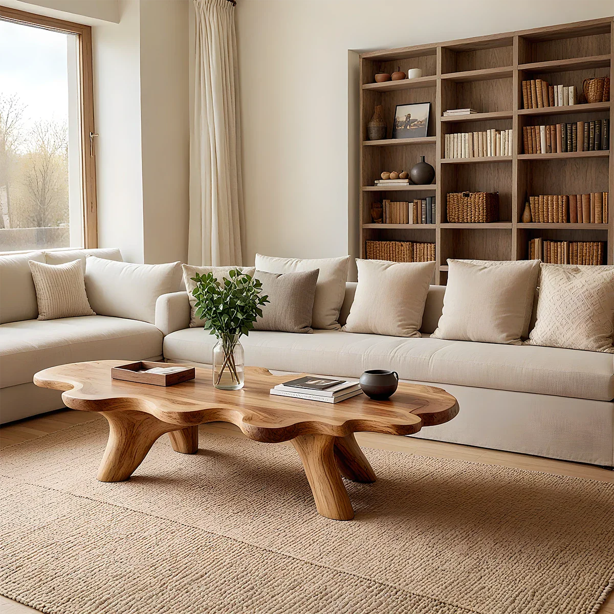 Modern Sculptural Coffee Table Natural Solid Wood Freeform Design - ArborisWood