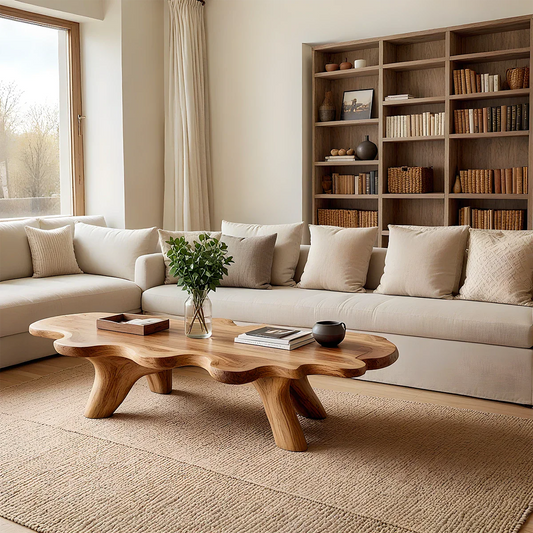 Modern Sculptural Coffee Table Natural Solid Wood Freeform Design - ArborisWood