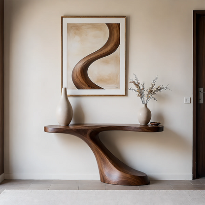 Modern Sculptural Console Table in Natural Solid Wood for Entryway - ArborisWood - 12