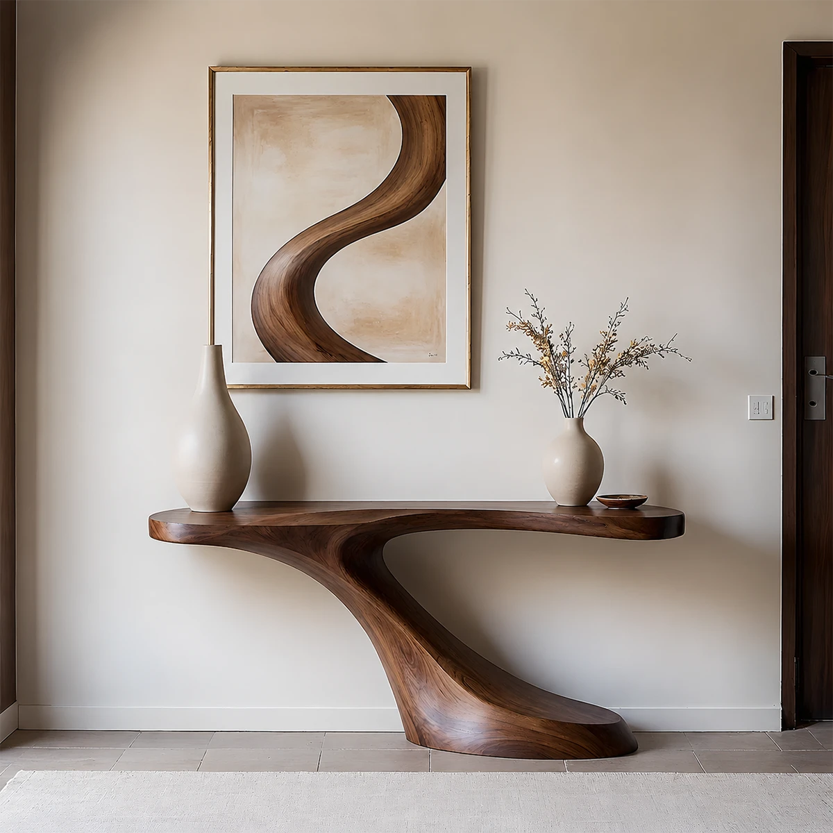 Modern Sculptural Console Table in Natural Solid Wood for Entryway - ArborisWood - 13
