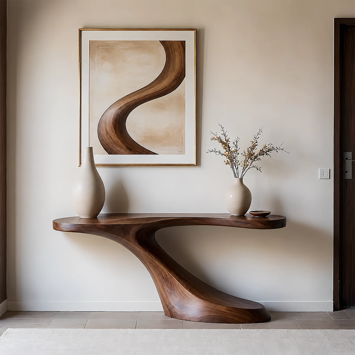Modern Sculptural Console Table in Natural Solid Wood for Entryway - ArborisWood - 14
