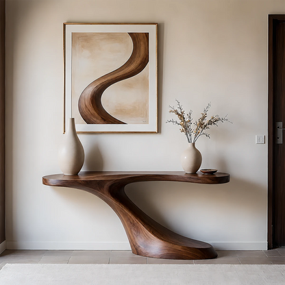Modern Sculptural Console Table in Natural Solid Wood for Entryway - ArborisWood - 14