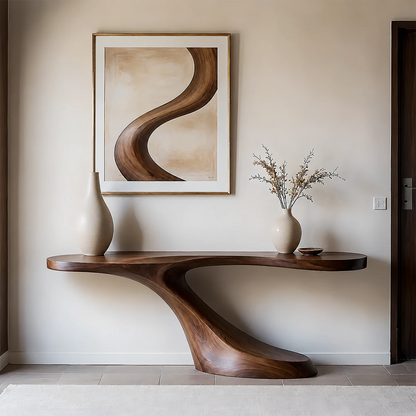 Modern Sculptural Console Table in Natural Solid Wood for Entryway - ArborisWood - 15