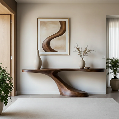 Modern Sculptural Console Table in Natural Solid Wood for Entryway - ArborisWood - 3