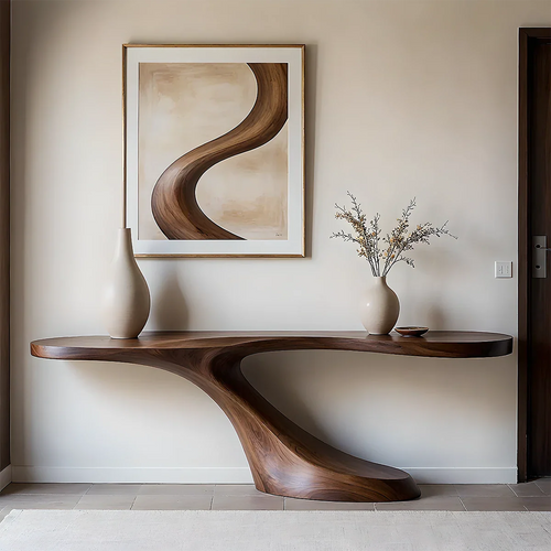 Modern Sculptural Console Table in Natural Solid Wood for Entryway - ArborisWood