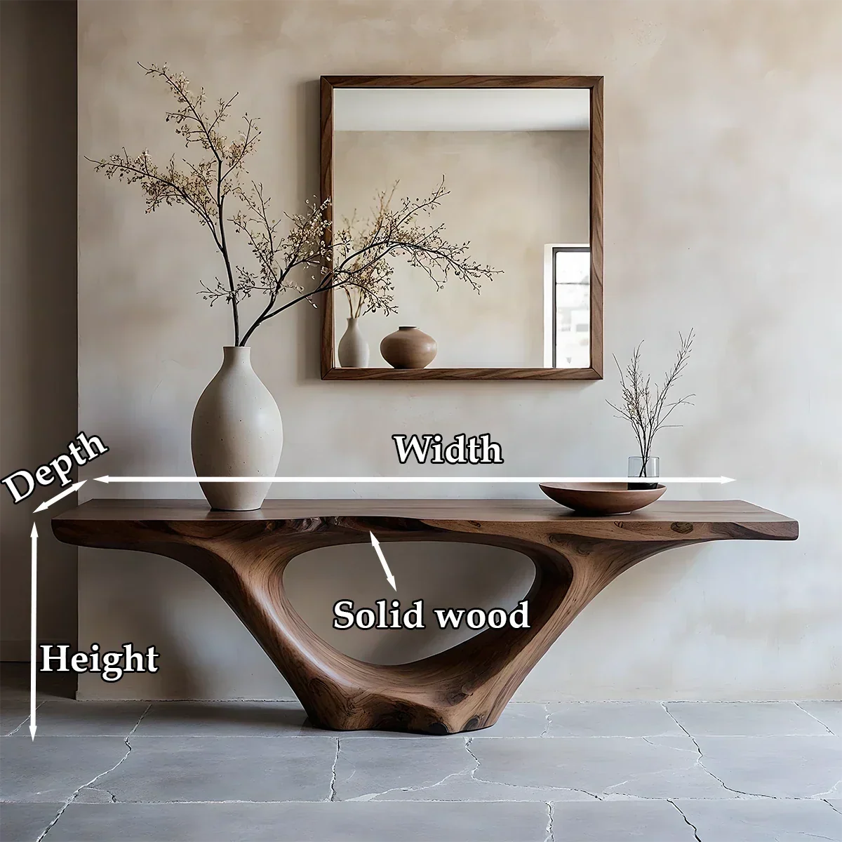 Modern Sculptural Console Table Natural Solid Wood Entryway Hollow Base - ArborisWood - 10