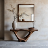 Modern Sculptural Console Table Natural Solid Wood Entryway Hollow Base - ArborisWood - 11