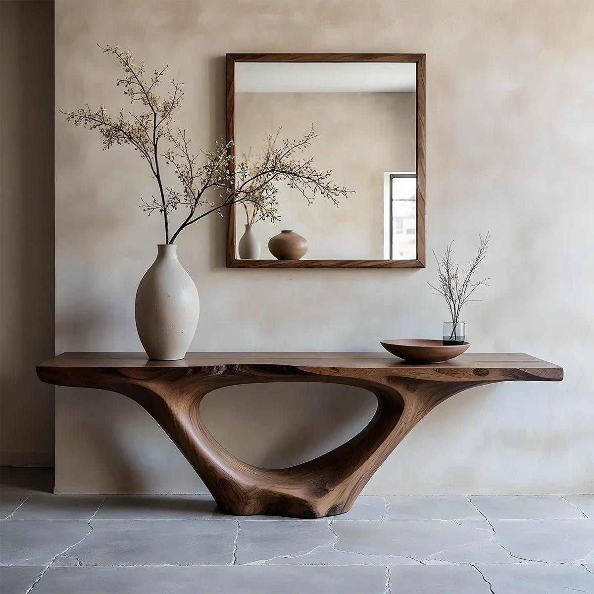Modern Sculptural Console Table Natural Solid Wood Entryway Hollow Base - ArborisWood - 13