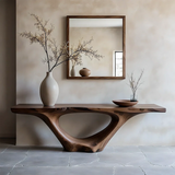 Modern Sculptural Console Table Natural Solid Wood Entryway Hollow Base - ArborisWood - 13