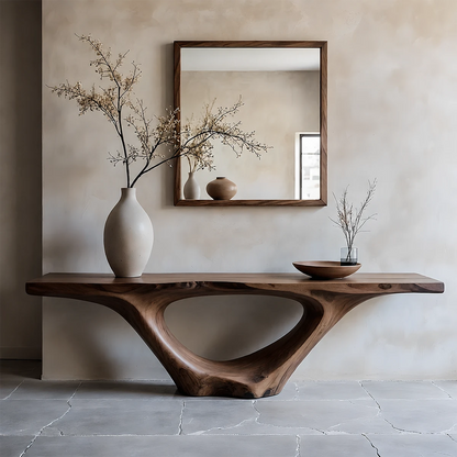 Modern Sculptural Console Table Natural Solid Wood Entryway Hollow Base - ArborisWood - 14