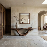 Modern Sculptural Console Table Natural Solid Wood Entryway Hollow Base - ArborisWood - 3