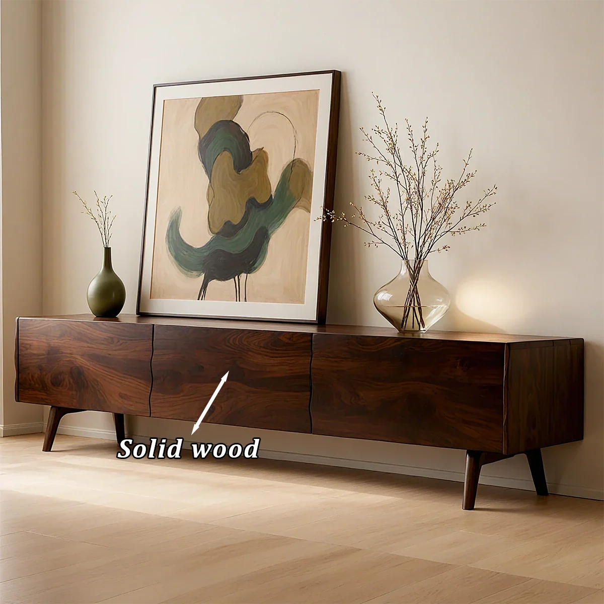 Modern Sculptural TV Stand Solid Wood Media Console Storage Unit - ArborisWood - 10