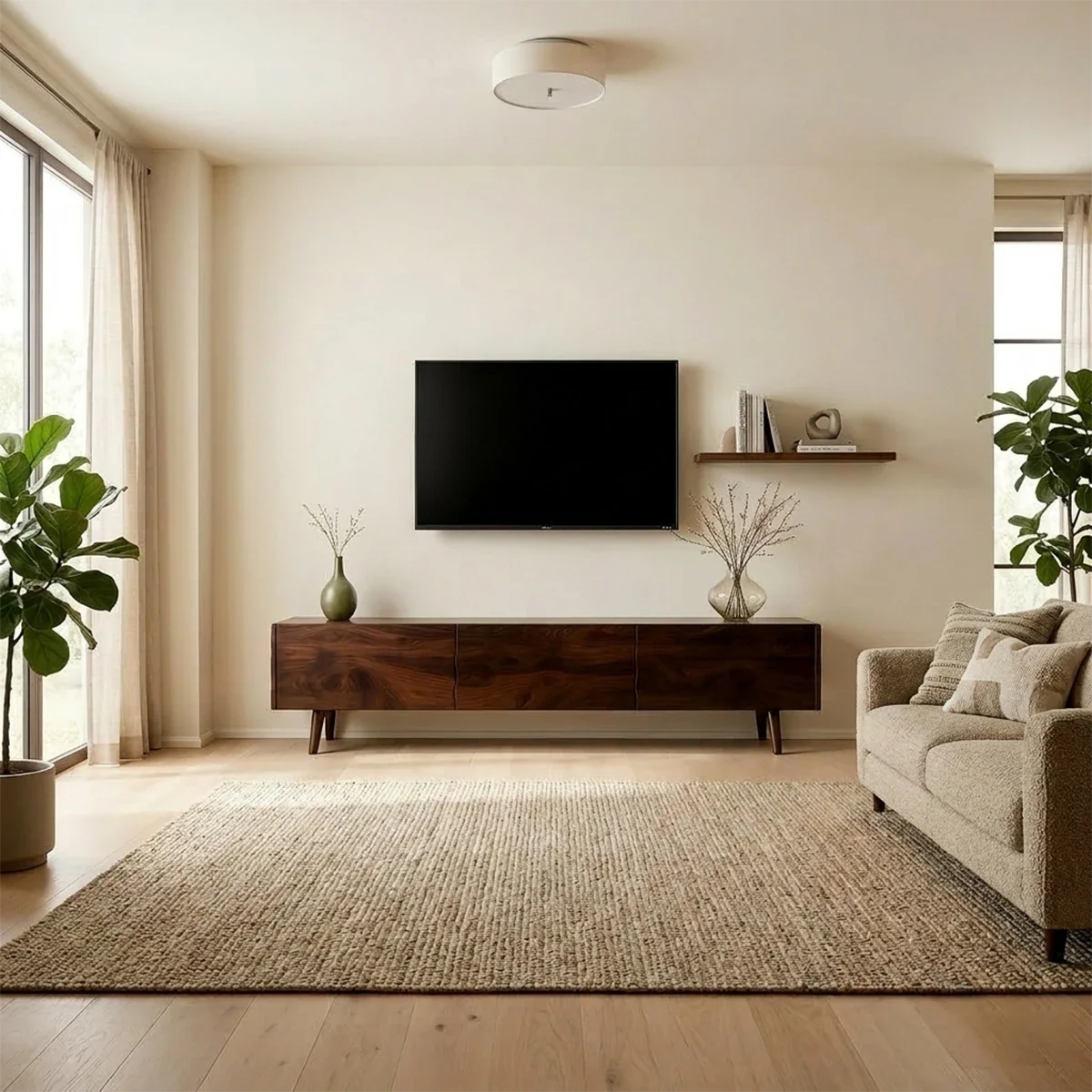 Modern Sculptural TV Stand Solid Wood Media Console Storage Unit - ArborisWood - 2