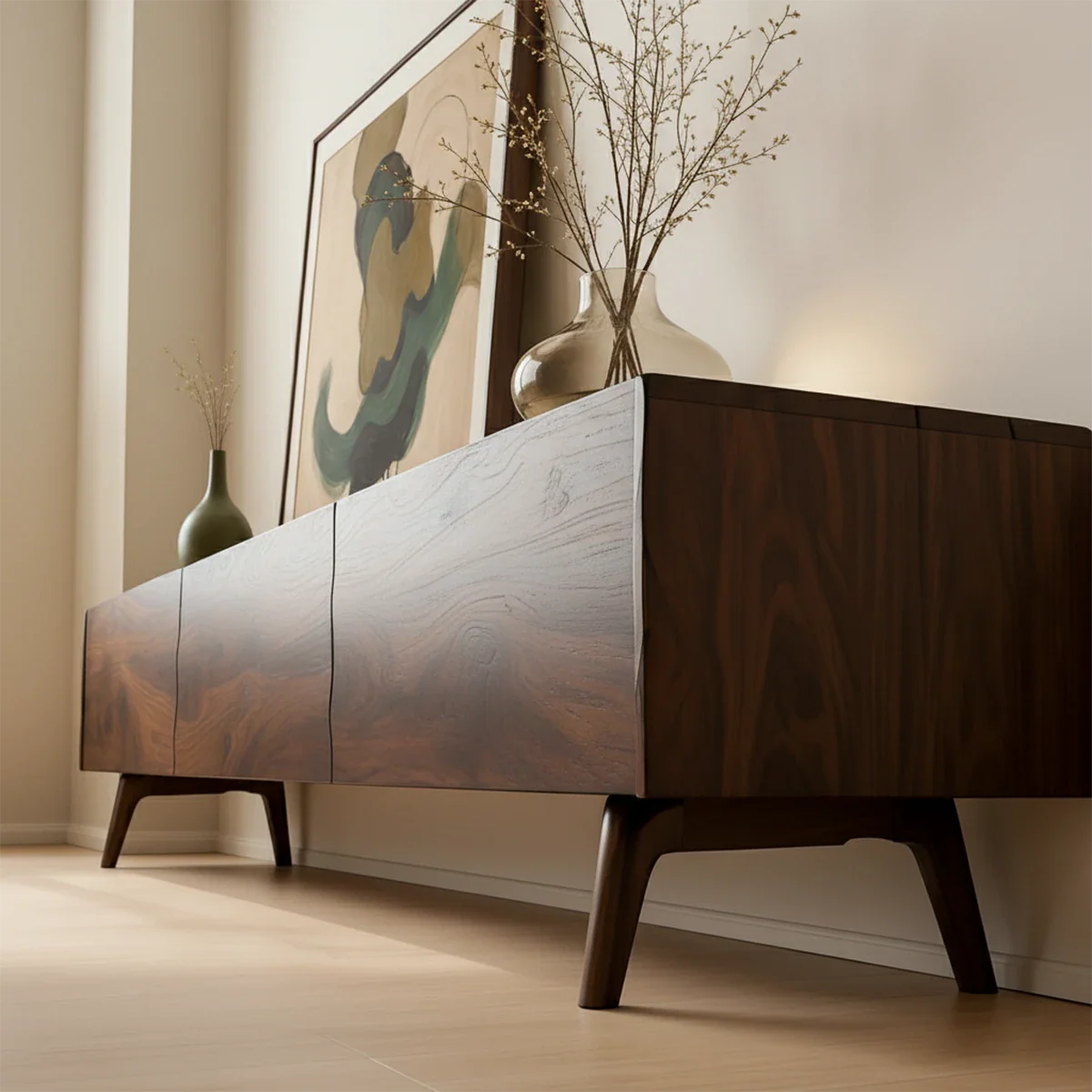 Modern Sculptural TV Stand Solid Wood Media Console Storage Unit - ArborisWood - 4