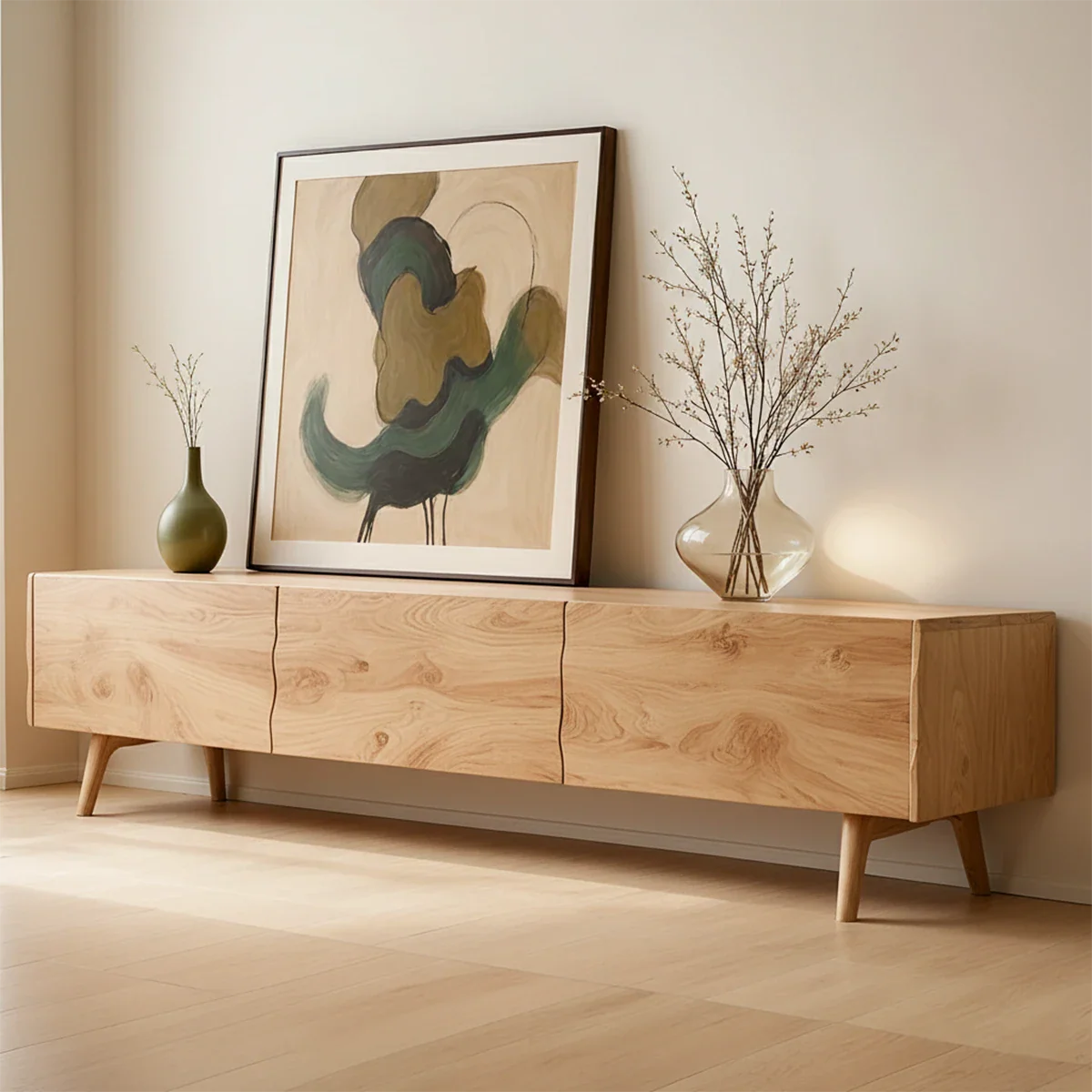 Modern Sculptural TV Stand Solid Wood Media Console Storage Unit - ArborisWood - 8