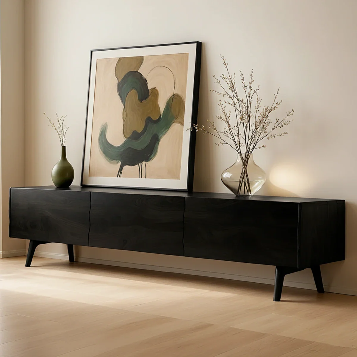 Modern Sculptural TV Stand Solid Wood Media Console Storage Unit - ArborisWood - 9