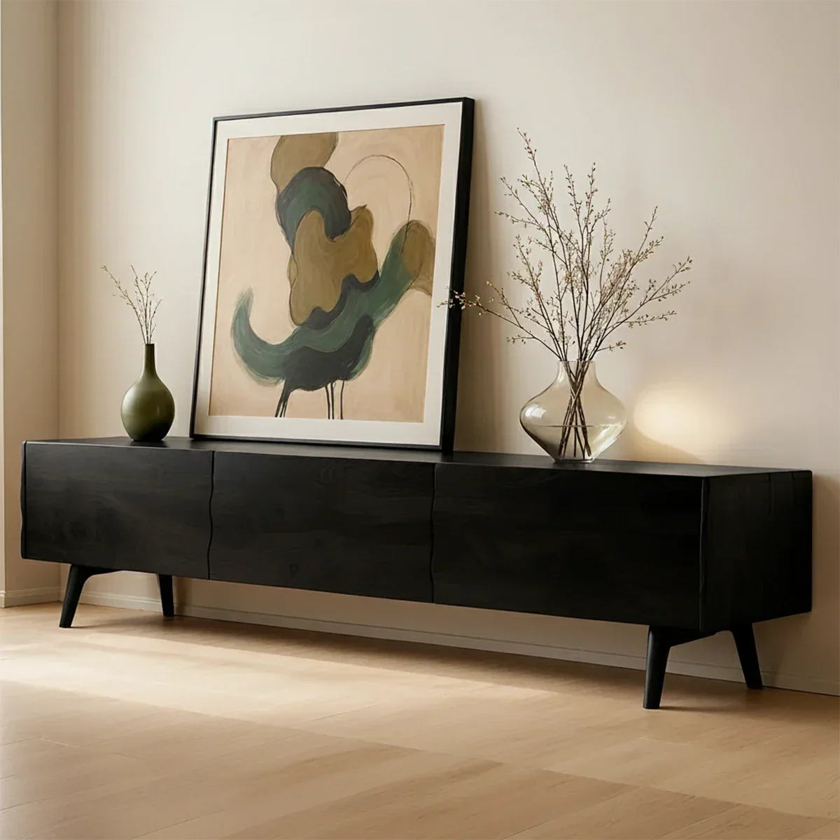 Modern Sculptural TV Stand Solid Wood Media Console Storage Unit - Arboriswood - 9