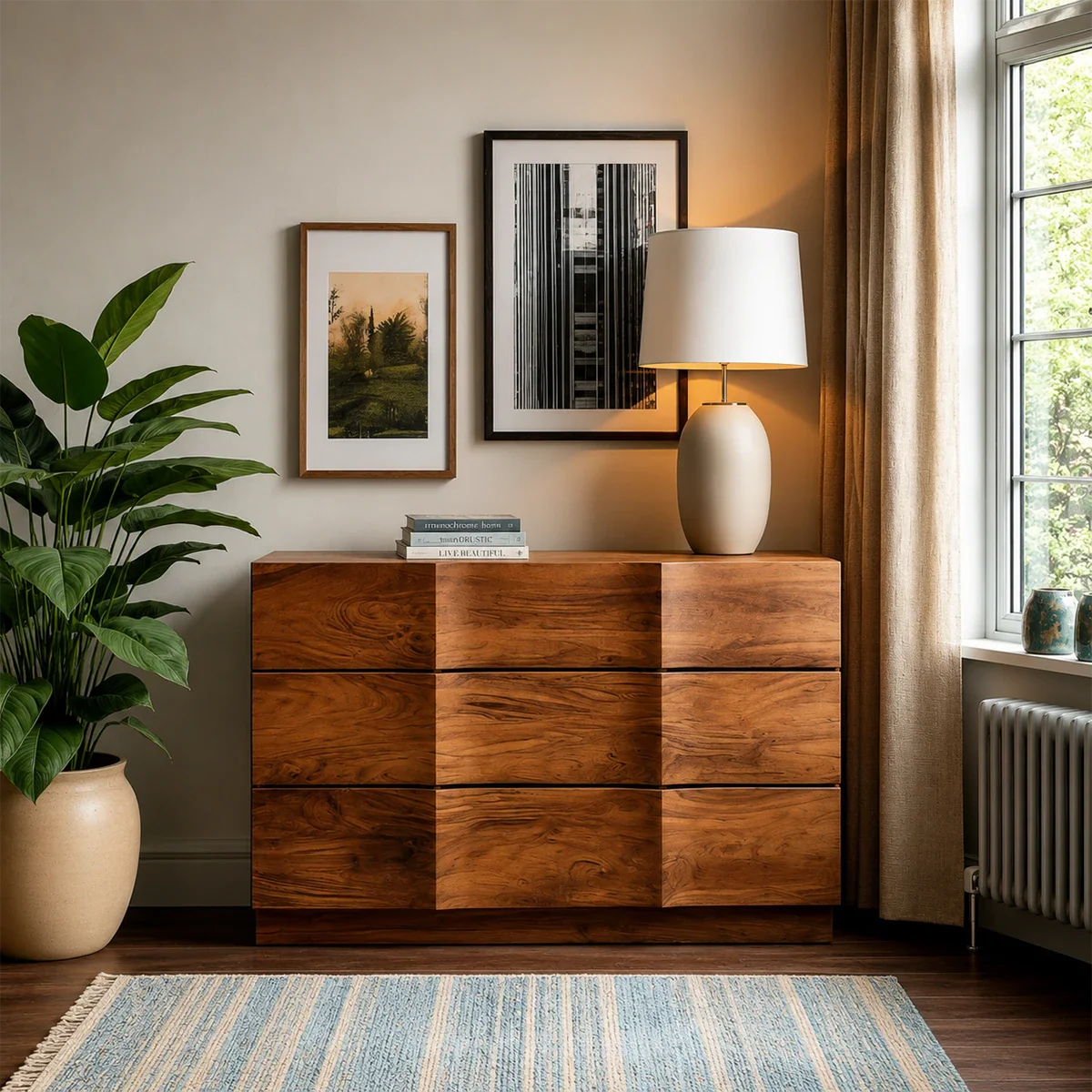 Minimalist buffet cabinet with practical multi drawer organization and modern styling