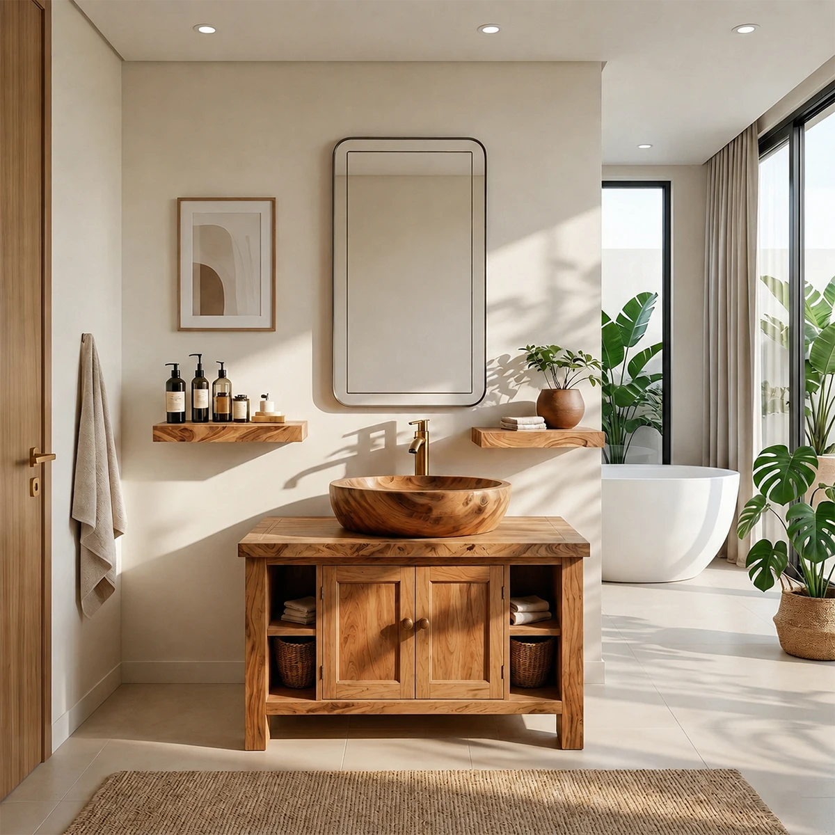 Traditional Cabinet Bathroom Vanity Natural Solid Wood Handcrafted