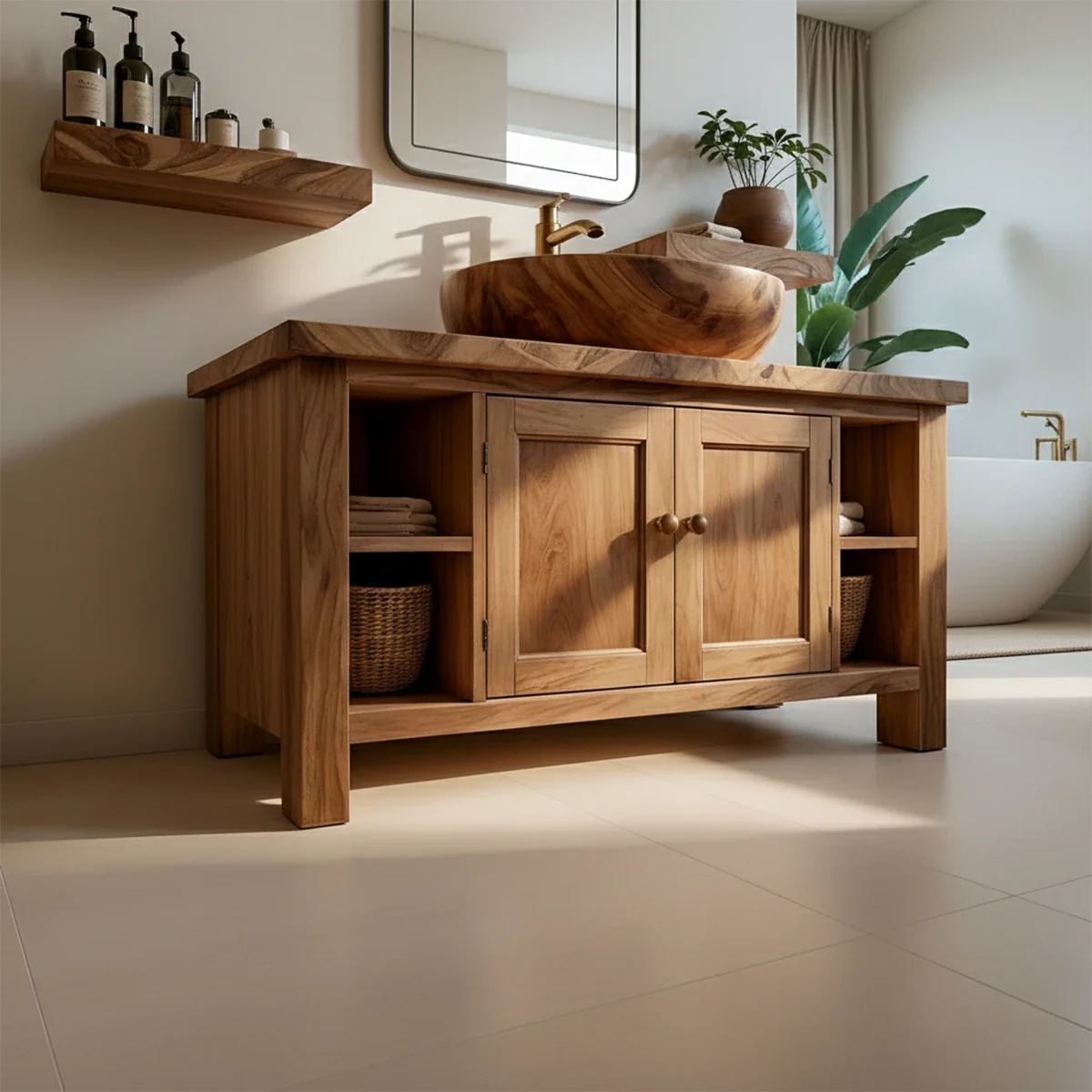 Brown tone bathroom vanity with bowl sink – brown bathroom vanity