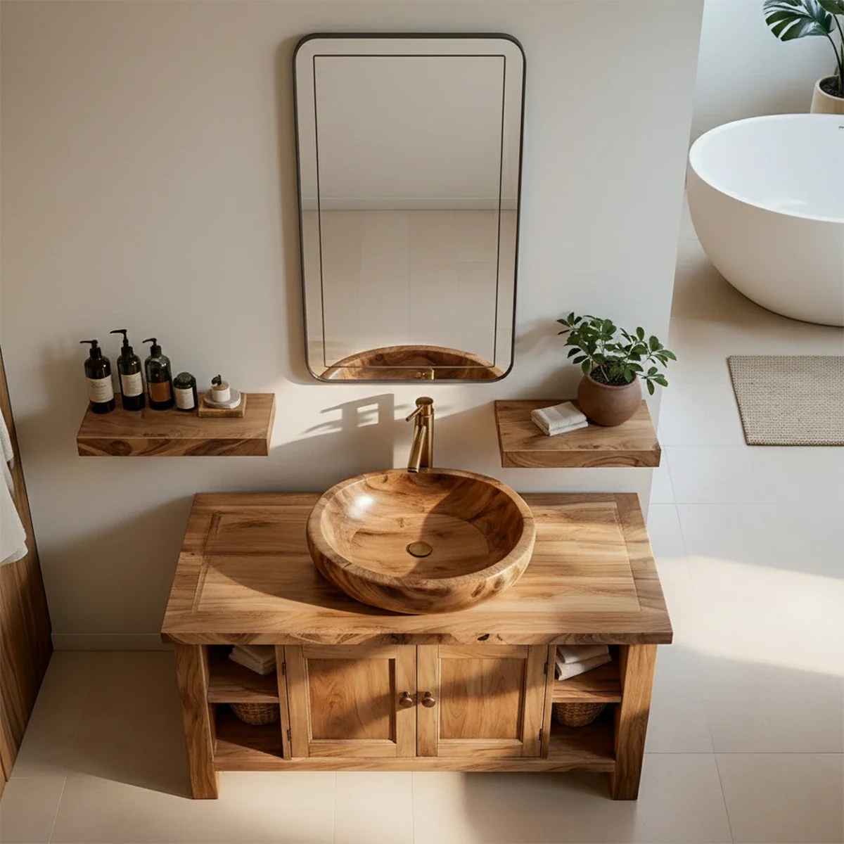 Modern vanity with storage shelves – bathroom vanity cabinet