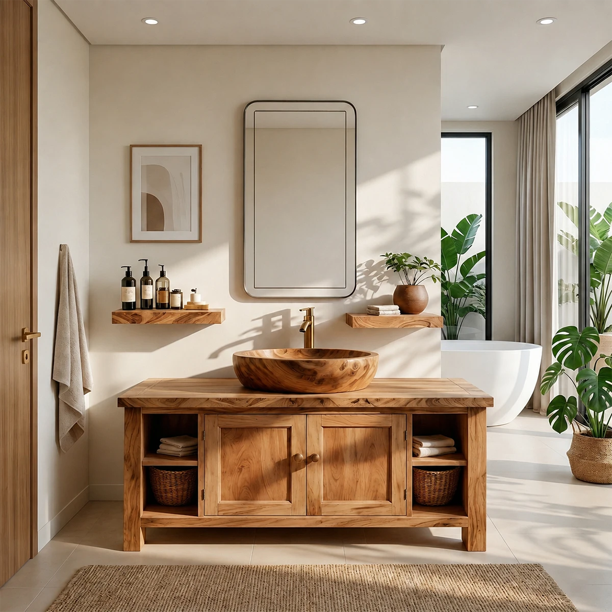 Traditional Cabinet Bathroom Vanity Natural Solid Wood Handcrafted