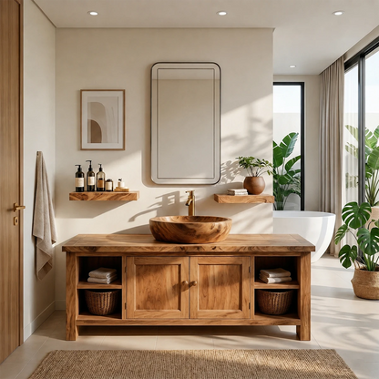 Traditional Cabinet Bathroom Vanity Natural Solid Wood Handcrafted