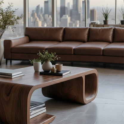 Modern Solid Wood Coffee Table with Open Shelf and Curved Form - ArborisWood - 3