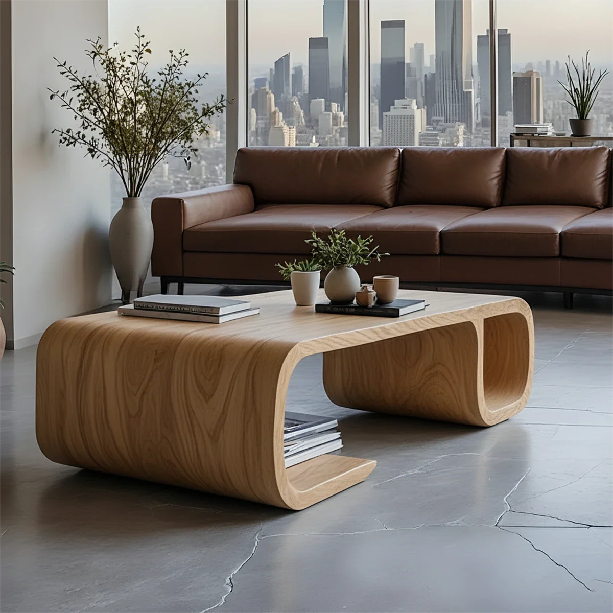 Modern Solid Wood Coffee Table with Open Shelf and Curved Form - ArborisWood - 7