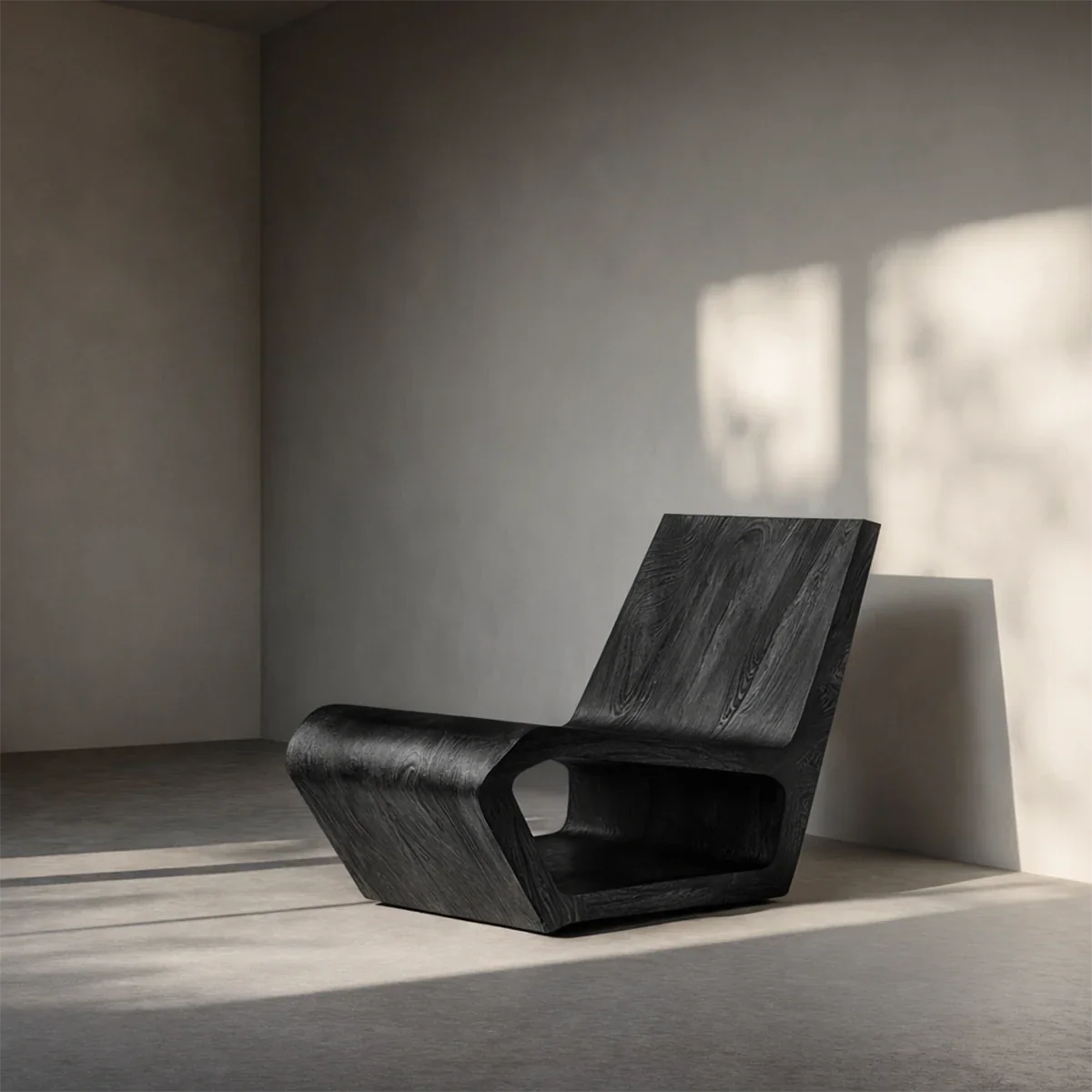 Contemporary lounge seating with curved wooden structure offers comfort and visual appeal