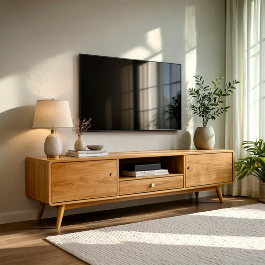 Modern TV stand with clean storage design for cozy minimalist living room interiors