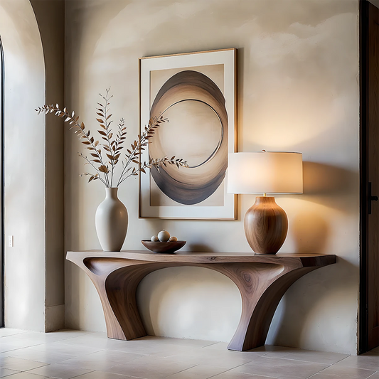 Walnut console table with dual arch base