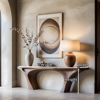 Handcrafted walnut console table with curved supports