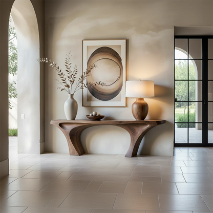 Modern walnut console table with arch support