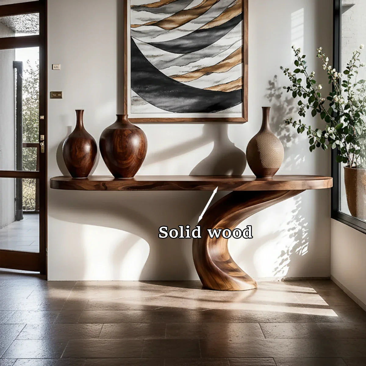 Handcrafted walnut console table with S curve design