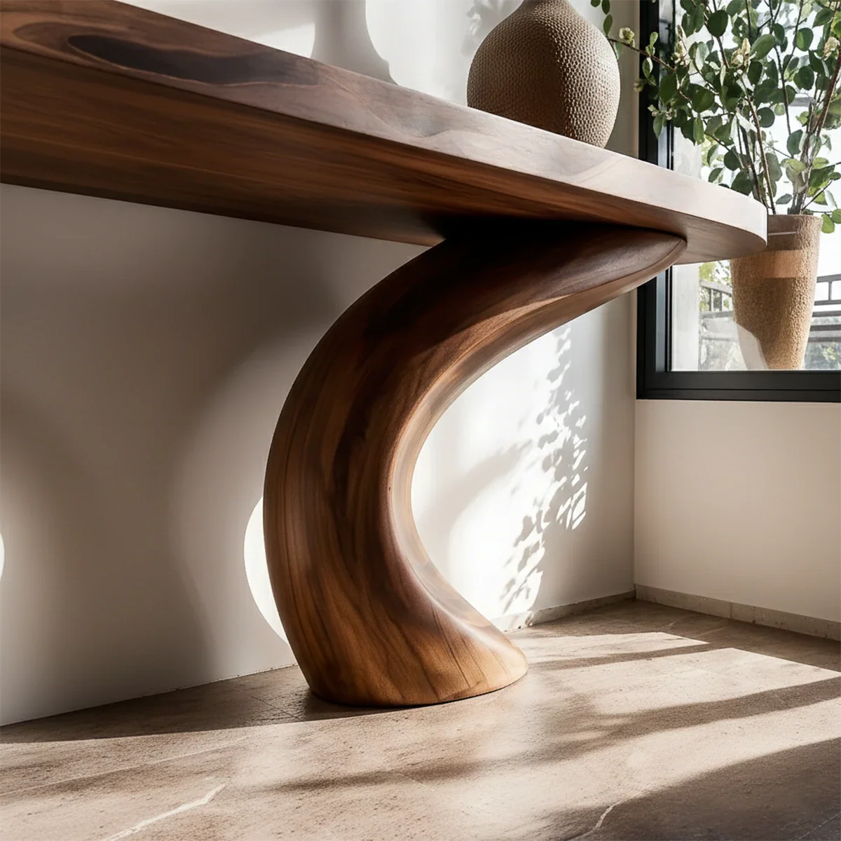 Artistic walnut console table with S curve support