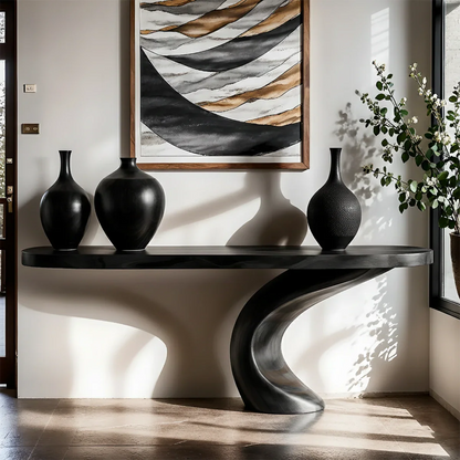 Unique walnut console table with flowing S base