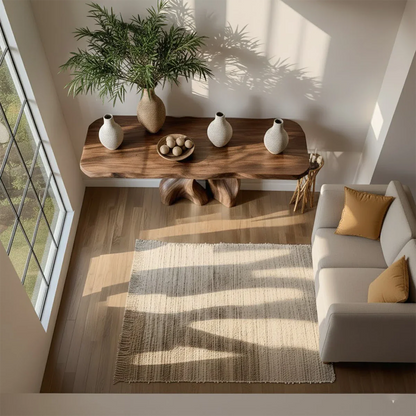 Minimalist walnut wood console table with curved legs