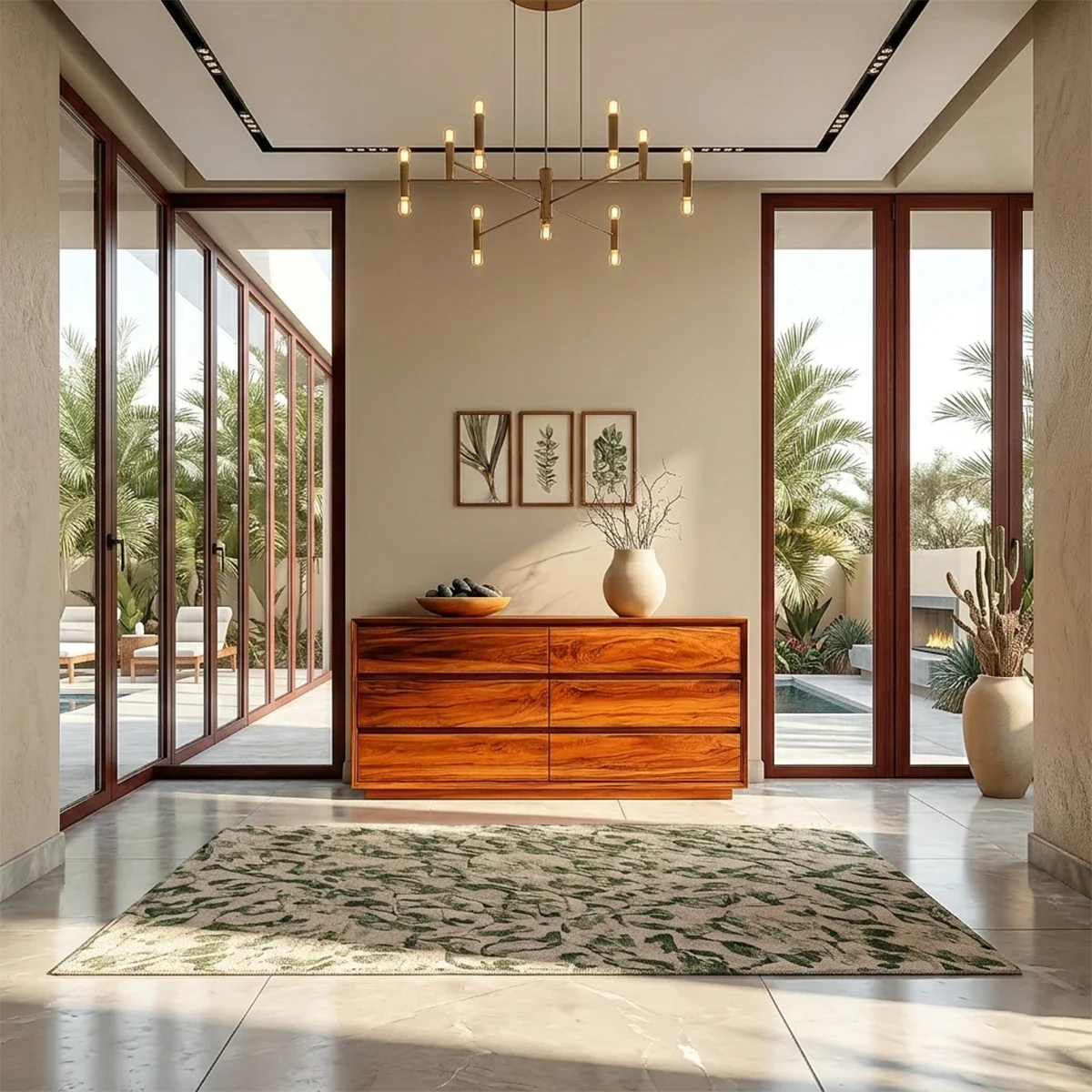 Minimalist storage sideboard featuring sleek drawers and elegant natural wood grain