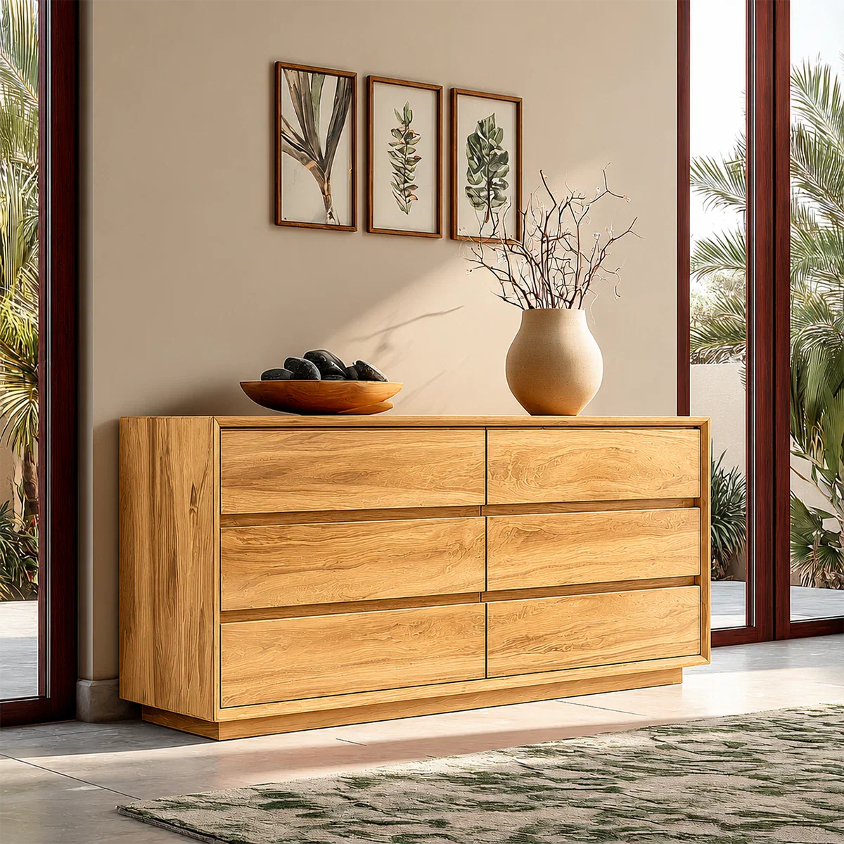 Refined buffet sideboard with practical drawer organization and contemporary silhouette