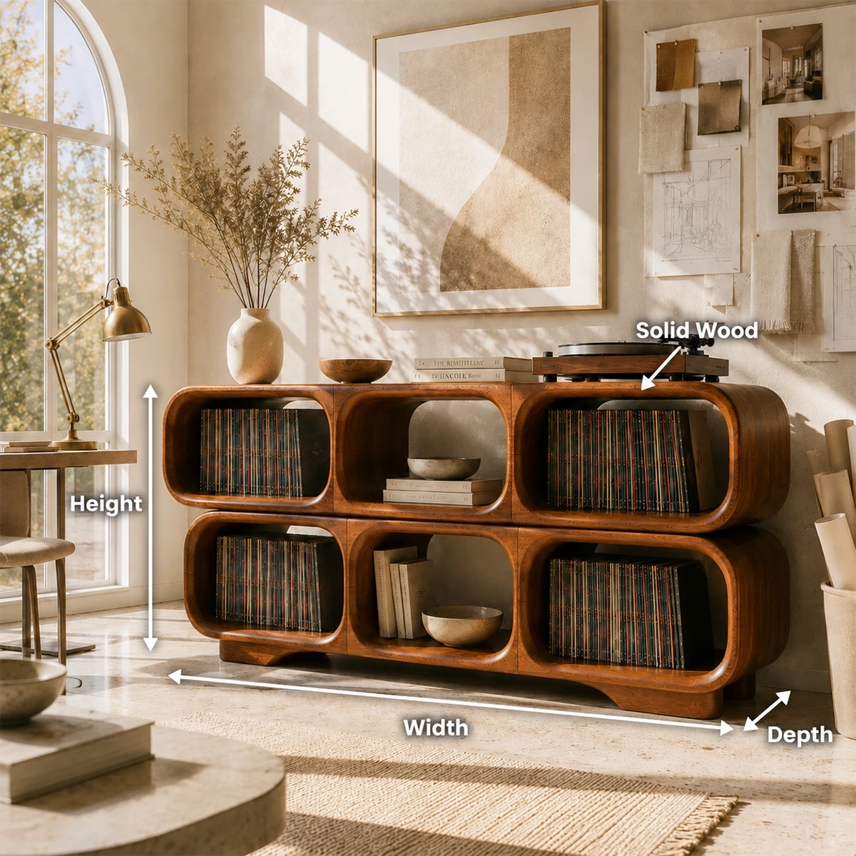 Modular Natural Solid Wood Record Player Stand With Rounded Vinyl Cubes - ArborisWood - 10