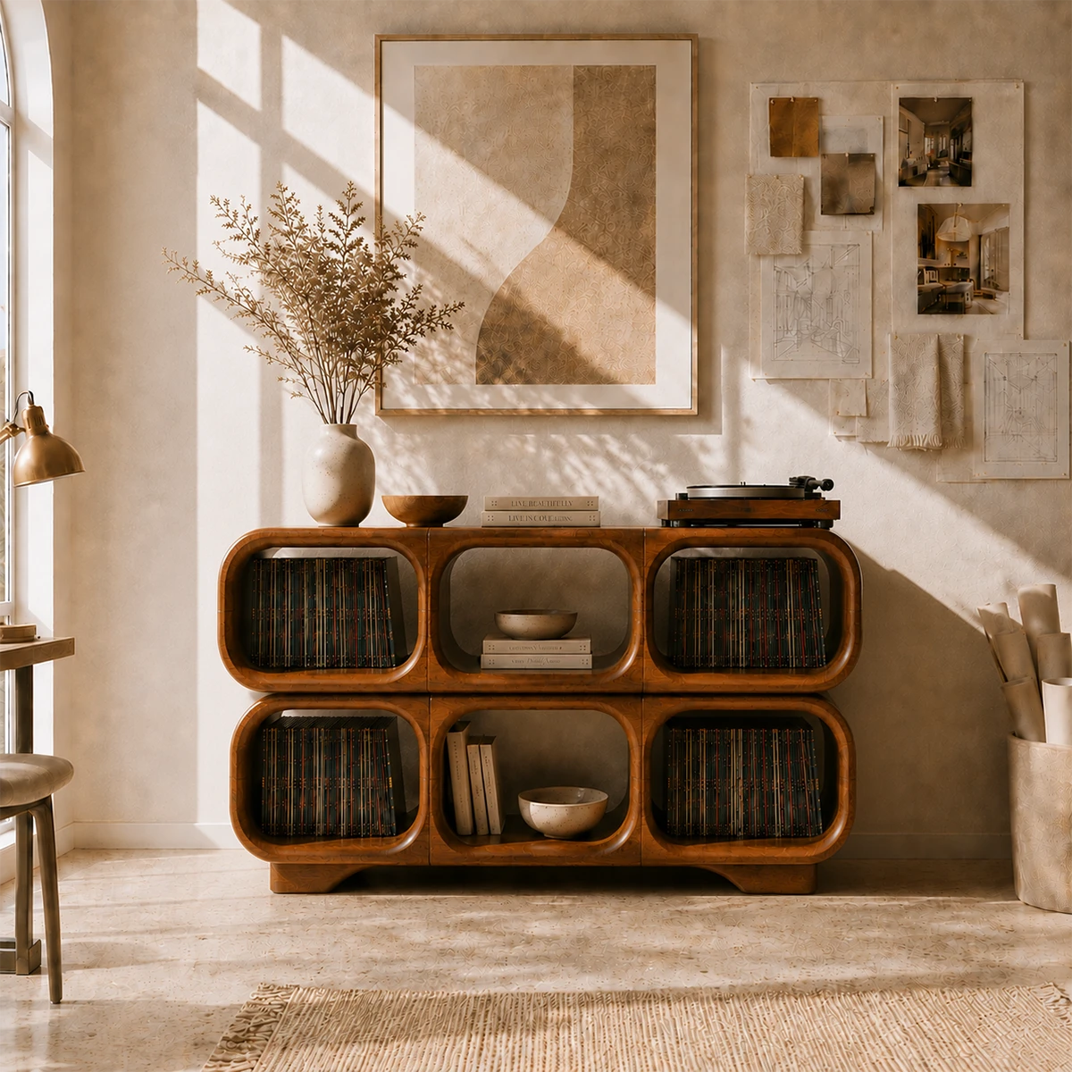 Modular Natural Solid Wood Record Player Stand With Rounded Vinyl Cubes - ArborisWood - 11