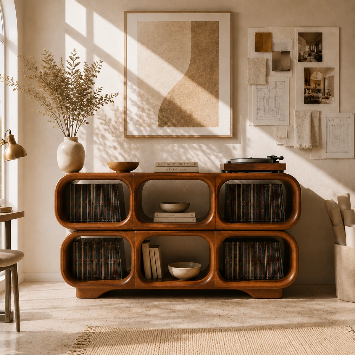 Modular Natural Solid Wood Record Player Stand With Rounded Vinyl Cubes - ArborisWood - 12