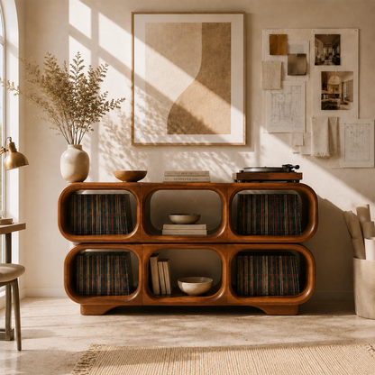 Modular Natural Solid Wood Record Player Stand With Rounded Vinyl Cubes - ArborisWood - 12